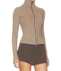 Free People Brunch Girl Zip Up Cardigan in dusted cocoa - women's cardigan - detail view