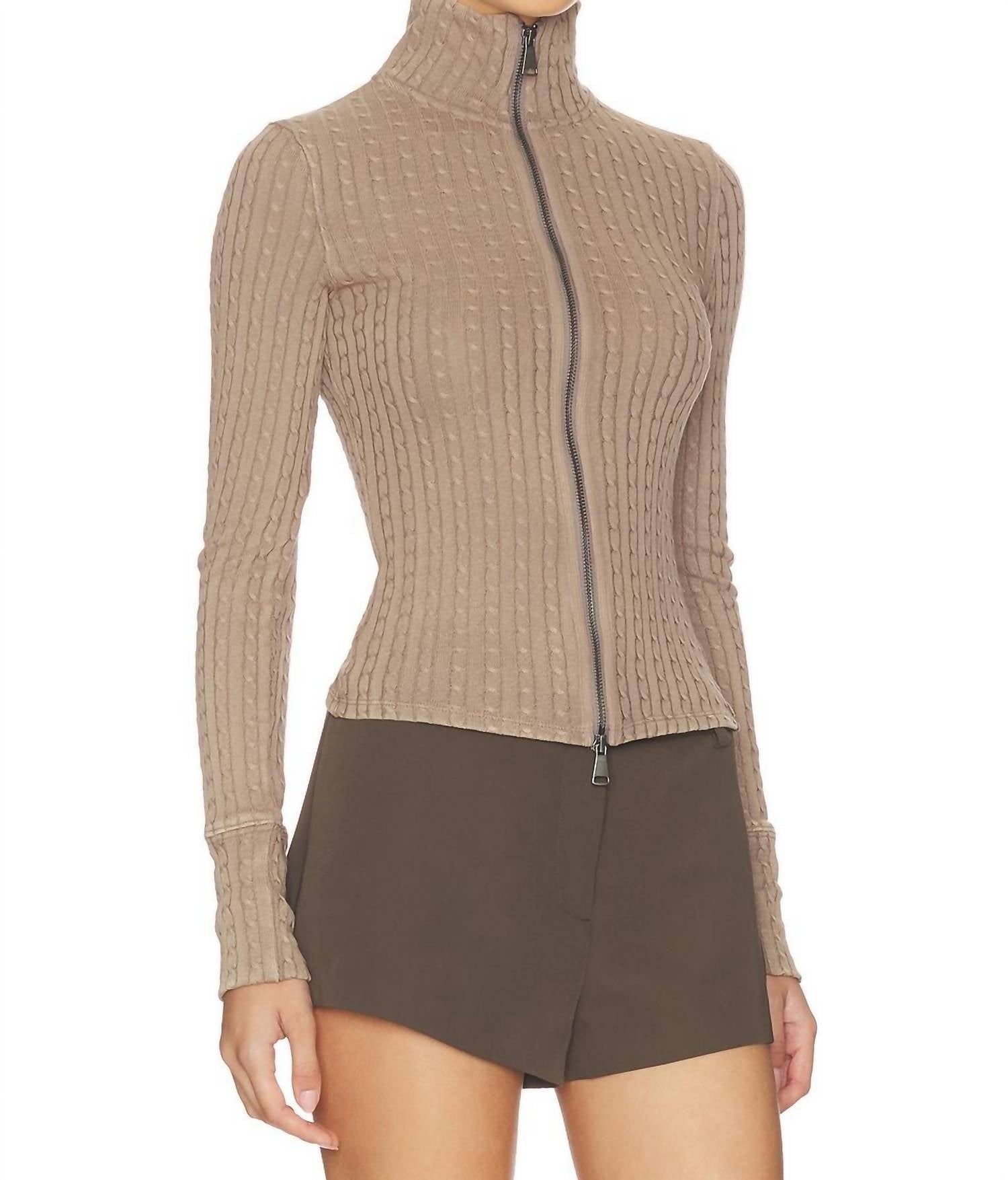 Free People Brunch Girl Zip Up Cardigan in dusted cocoa - women's cardigan - detail view