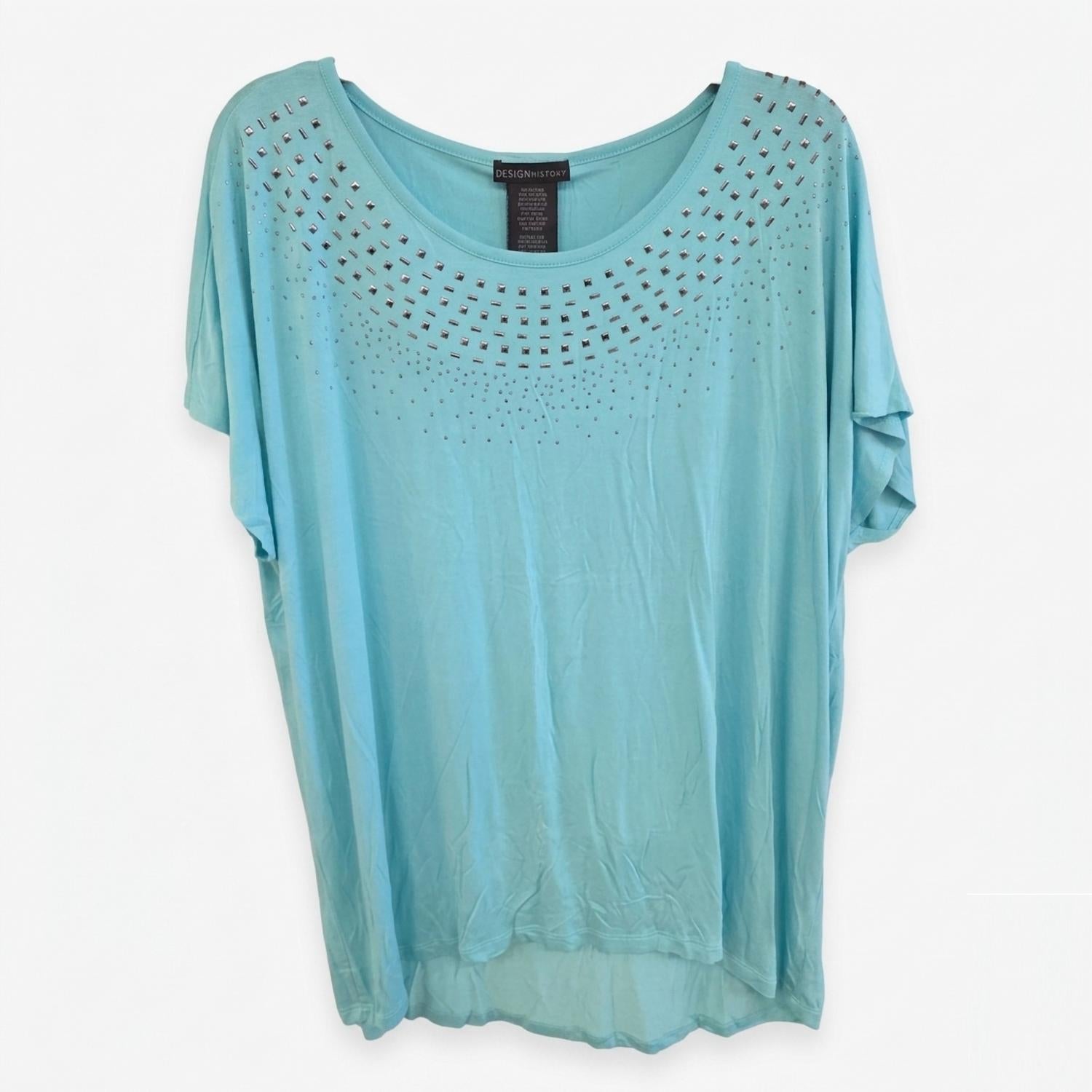 DESIGN HISTORY Women's Missy Studed Short Sleeve Top - Plus in peppermint - women's blouse