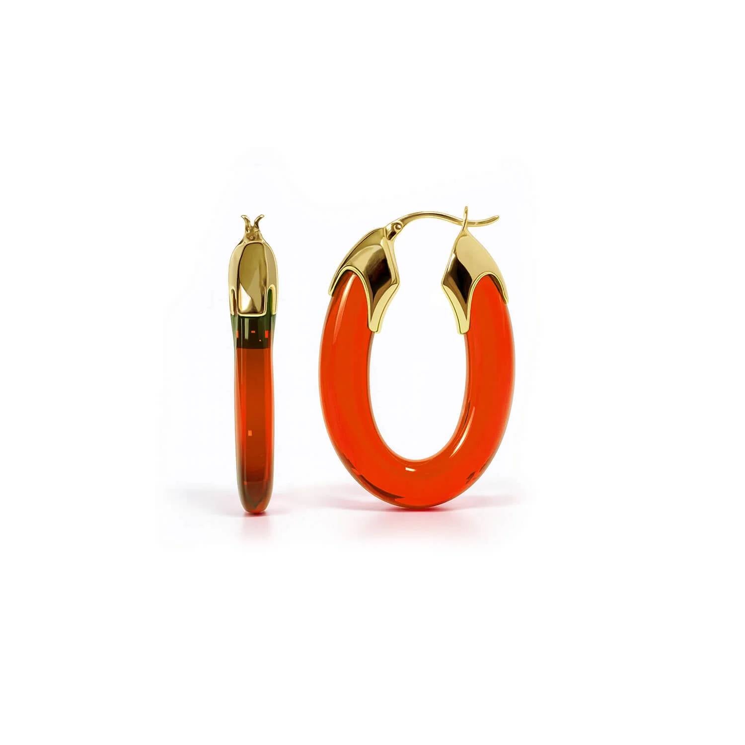 Gold & Honey - Women's Carved Oval Lucite Birthstone Hoop Earrings
