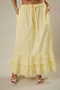 Sunday Edition - Elastic Waist Embroidered Scallop Hem Tiered Maxi Skirt