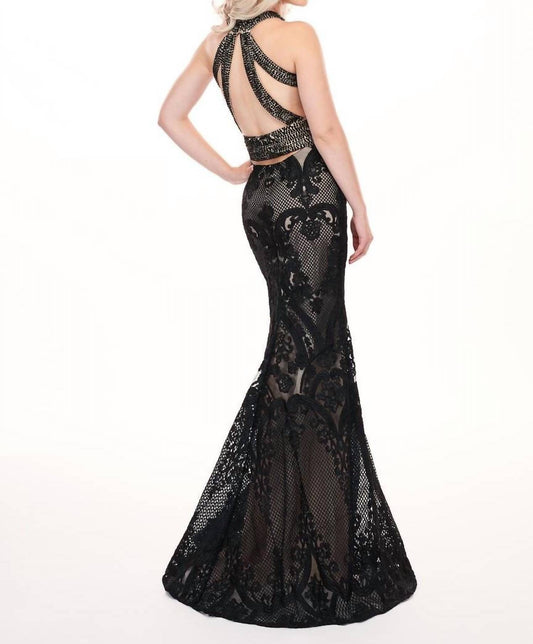 Rachel Allan - Lace Halter Neck Prom Dress