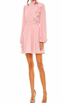 Mac Duggal - Draped High Neck Long Sleeve Mini Dress