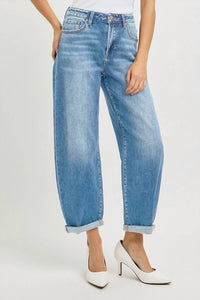 RISEN High Rise Crop Cuffed Barrel Jean in light blue - women's jeans - alternate view