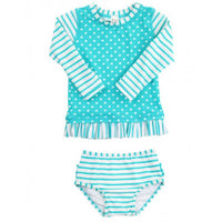 Rufflebutts - Toddlers Stripe and Dot Rash Guard Two-Piece Swim Suit