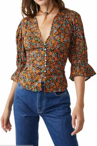 Free People - I Found You Floral Print Button Front Blouse