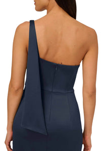 Adrianna Papell - Asymmetrical Neck One Shoulder Satin Crepe Gown