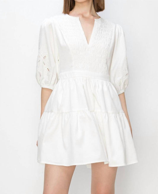 Ina - Crochet Trim Puff Sleeve Mini Dress