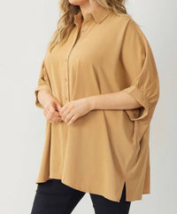 Entro - Dolman Curvy 3/4 Sleeve Button Up Top