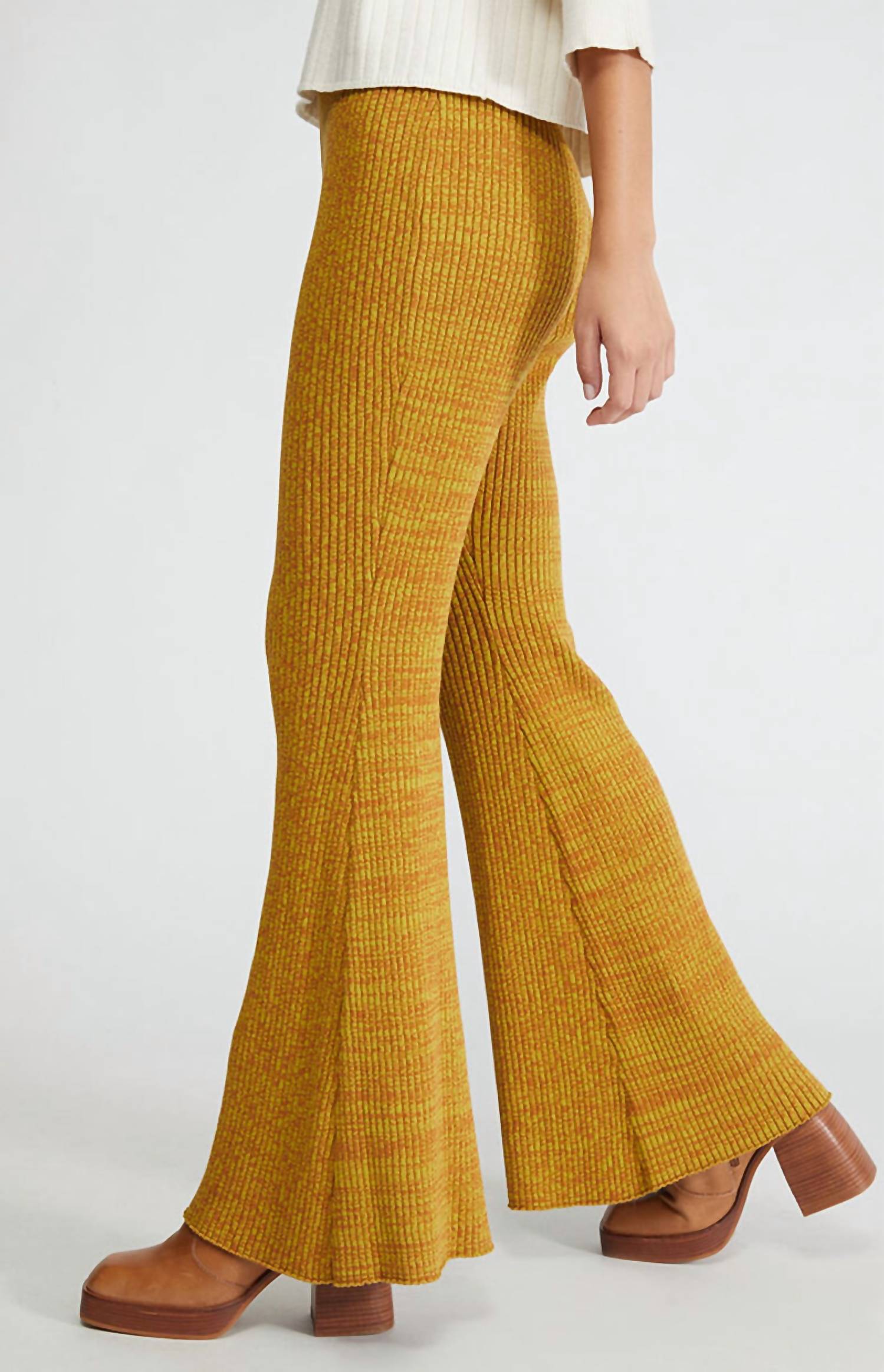 ANOTHER GIRL Ribbed Flare Pants in mustard - women's pants - alternate view