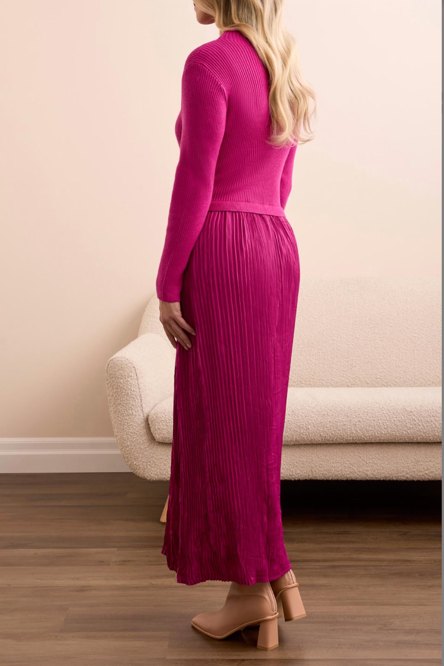 Tribal - Long Sleeve Twofer Maxi Dress With Lining