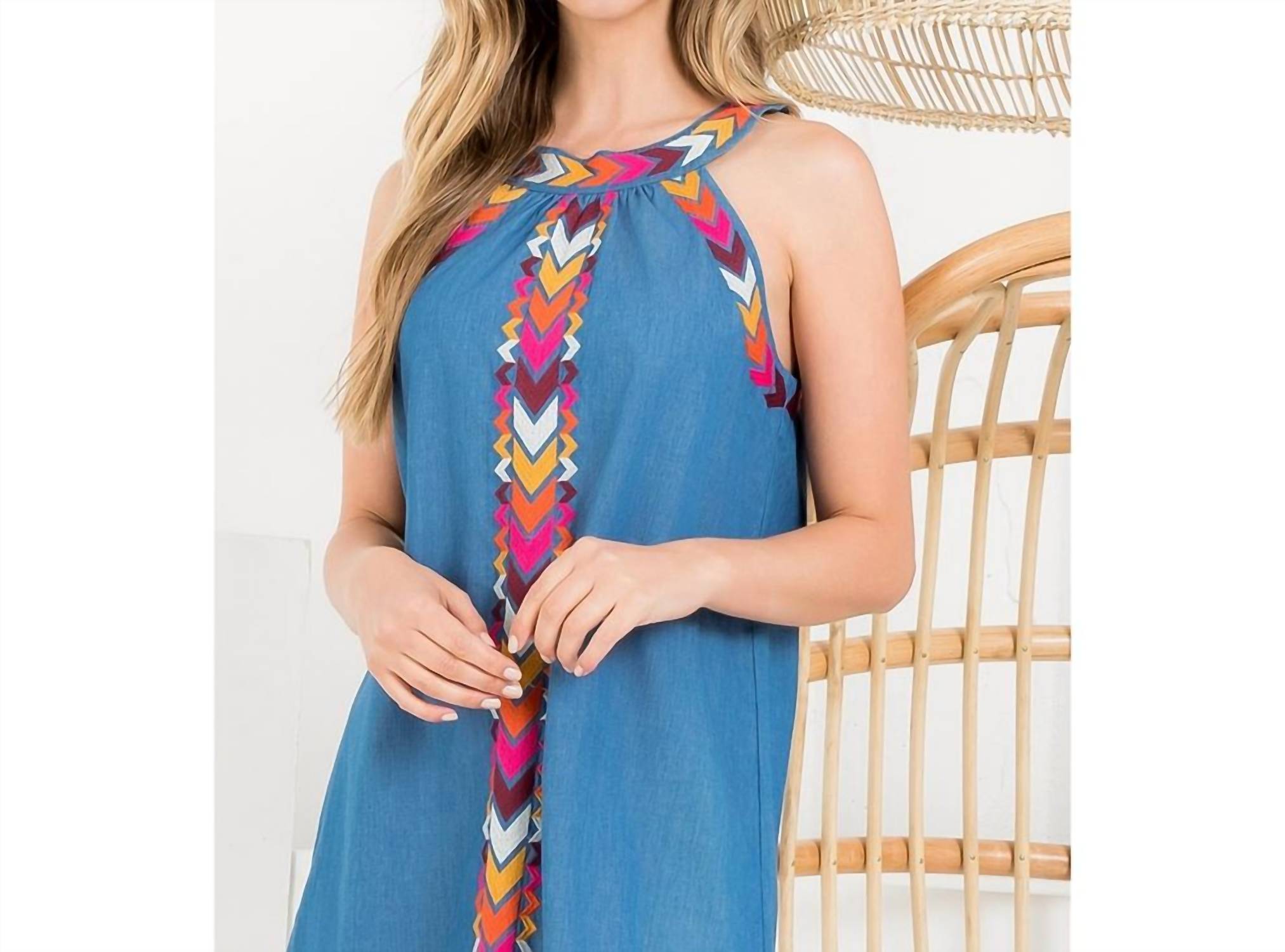 Thml - Chambray Embrroidered Halter Dress