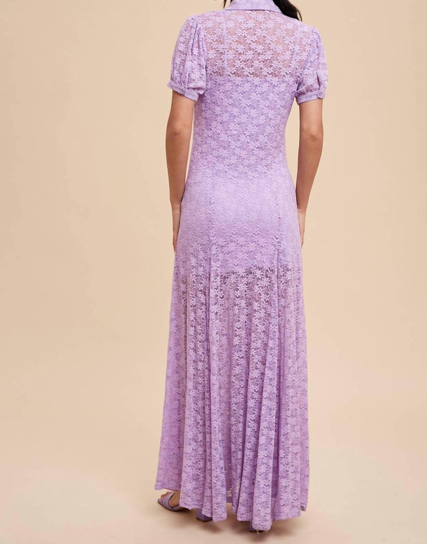 IN-LOOM Lace Button Up Dress With Slip in lavender - women's dress - detail view