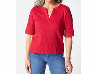 habitat Pebble Split Neck Tee in ruby - women's blouse