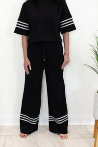entro Luna Short Sleeve Knit Top And Wide Leg Pants Set in black - women's sleepwear - alternate view