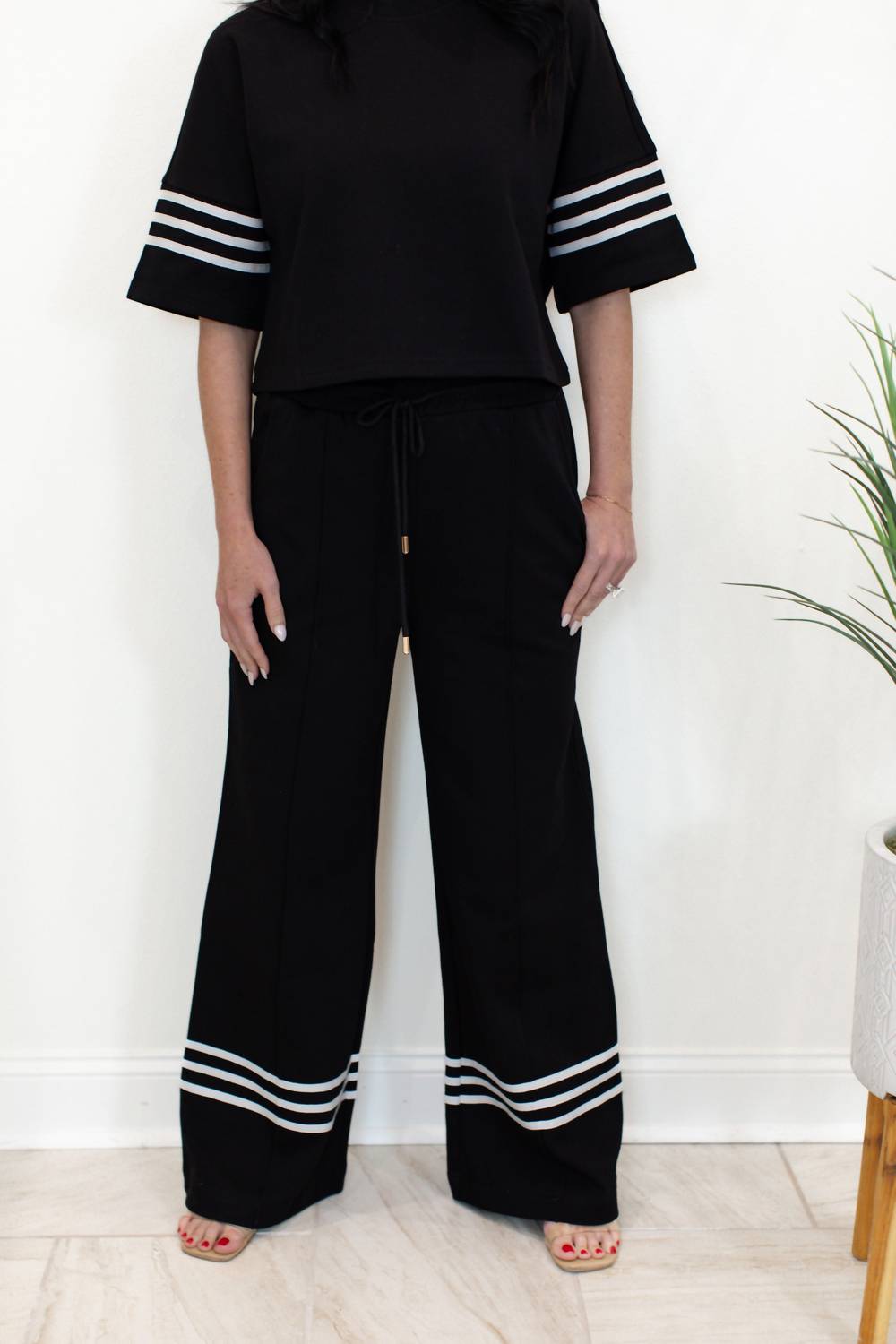 entro Luna Short Sleeve Knit Top And Wide Leg Pants Set in black - women's sleepwear - alternate view