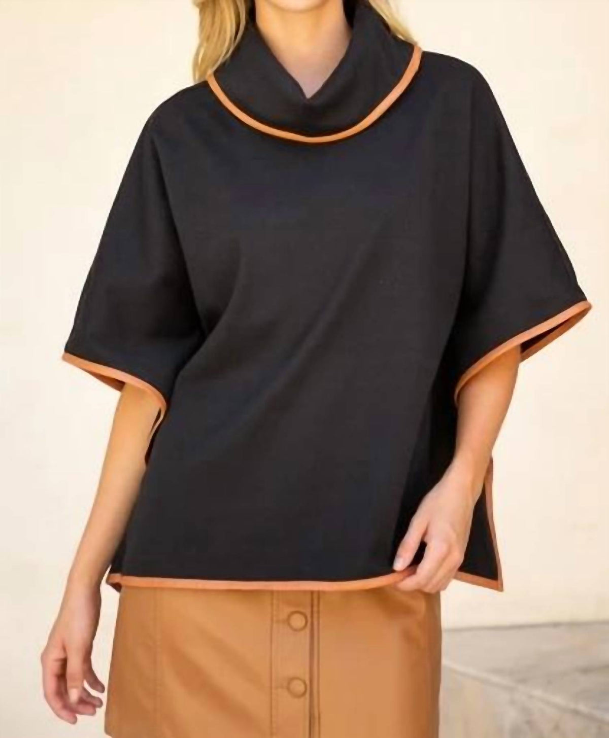 Voy - Leather Binding Detailed Poncho Top