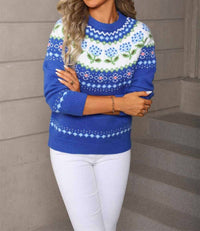 Anna-Kaci - Floral Fair Isle Knit Sweater