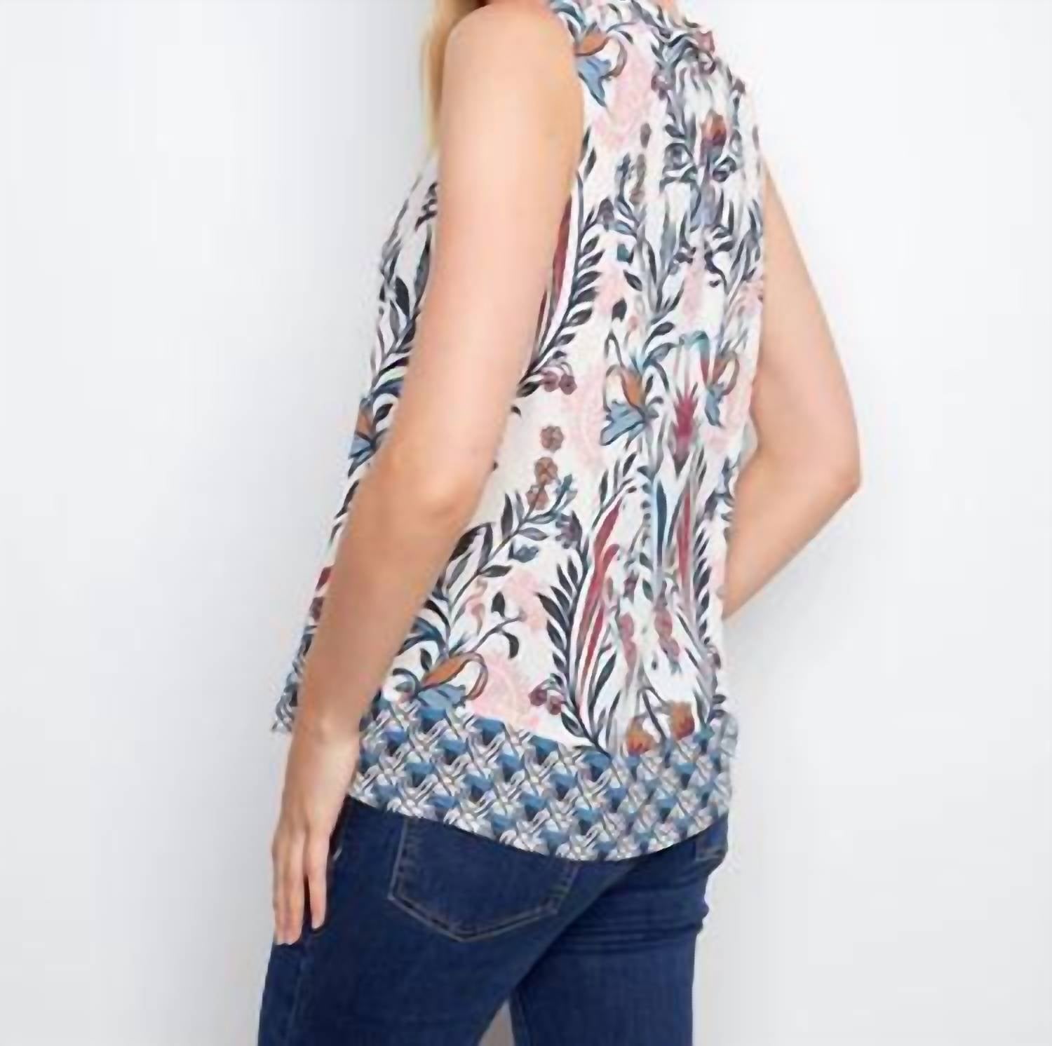 Charlie B - Printed Sleeveless Ruffle Neck Top