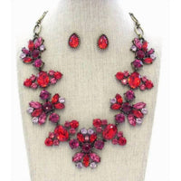 Jewelry Max Women's Luxury Victorian Crystal Statement Necklace Set in red and pink - women's jewelry