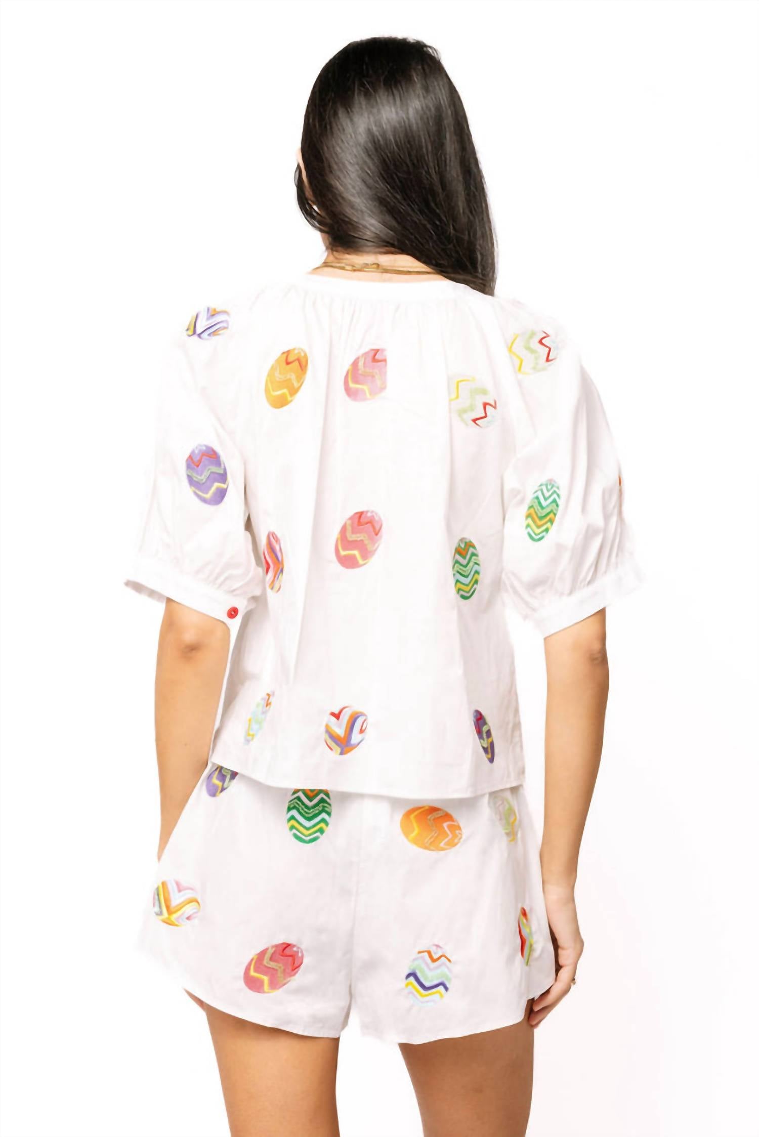 Queen Of Sparkles - Multi Easter Egg Button Up Cotton Top