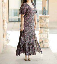 Lovestitch - Vintage Floral Print Flutter Sleeve Maxi Dress