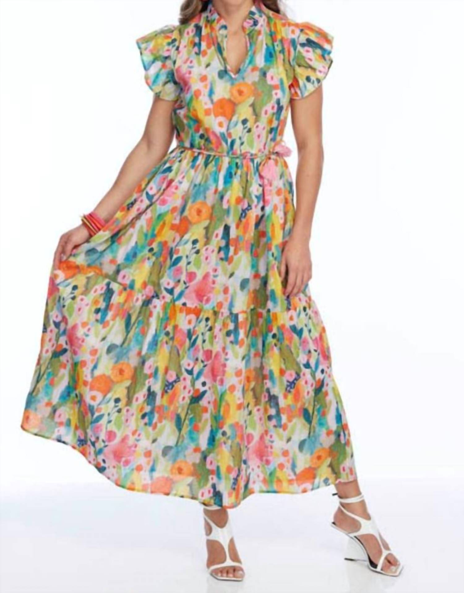 Lior - Ruffle Neck Tiered Midi Dress