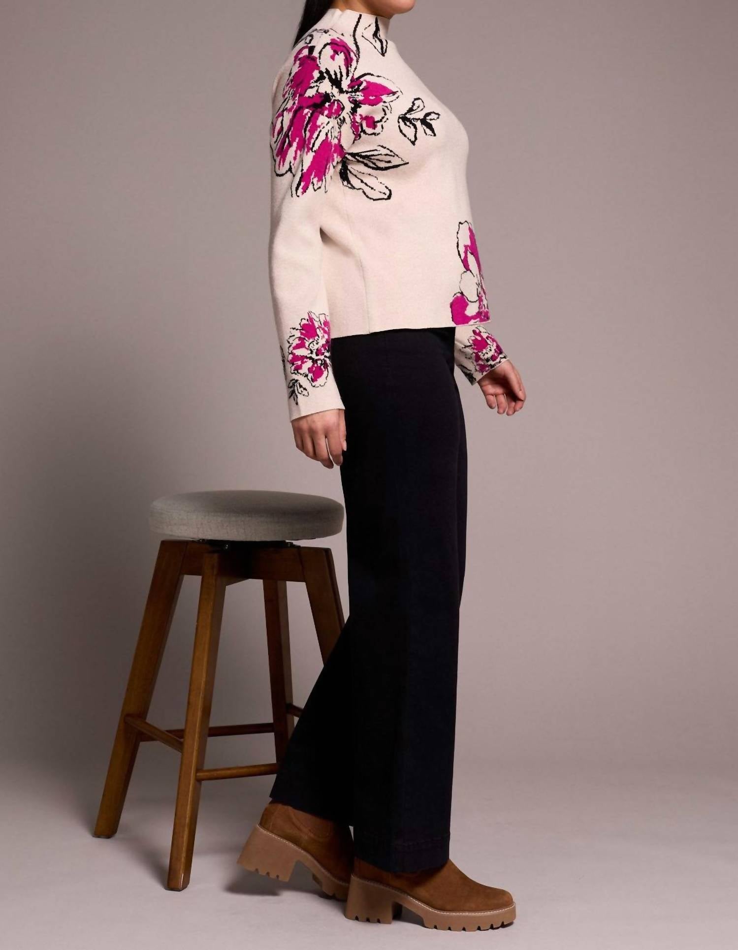 Tribal - Knit Jacquard Funnel Neck Sweater