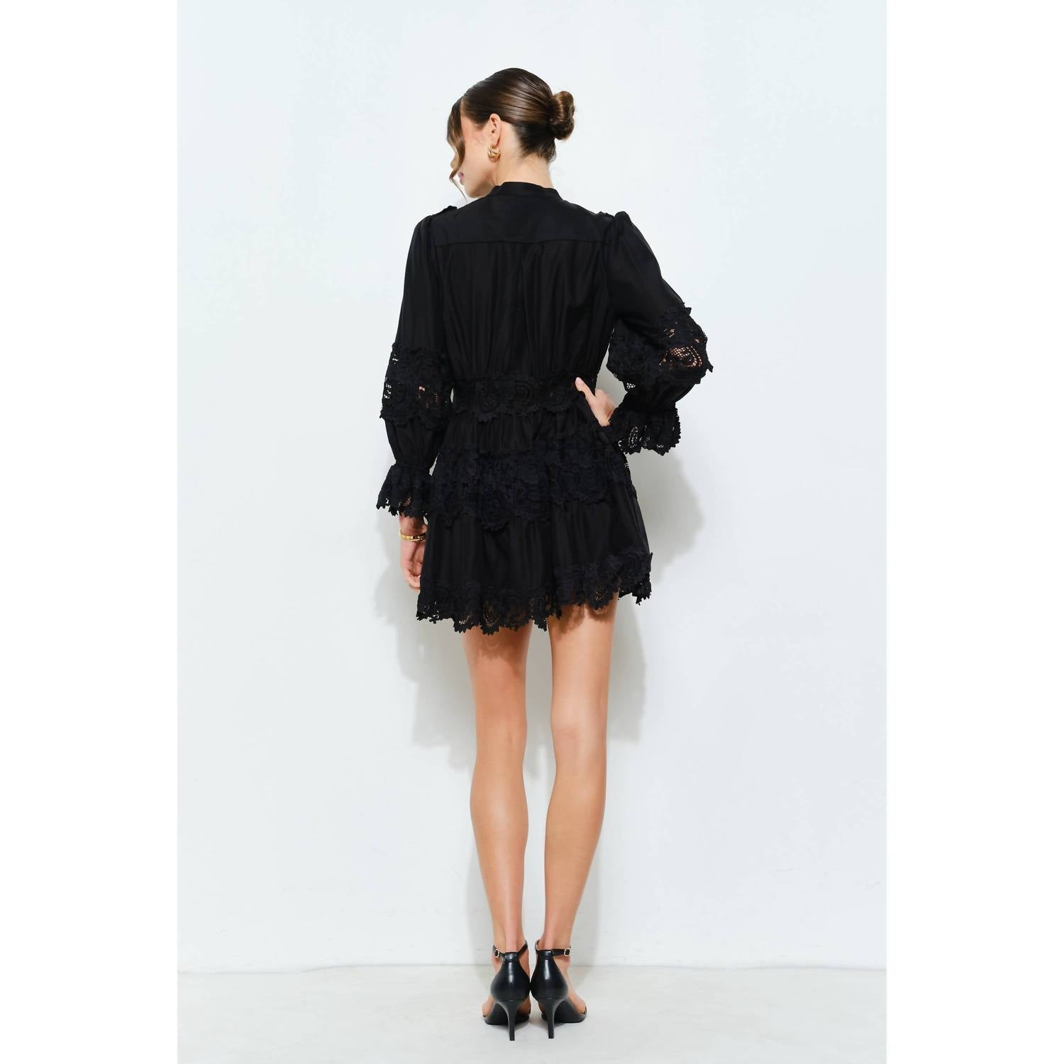INA Fashion Delicate Lace-panel Flare Mini Dress in black - women's dress - view 5