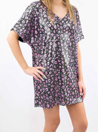 Adrienne - Animal Print Metallic Shift Mini Dress