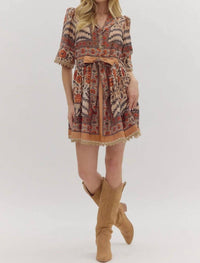 entro Fall Botanic Dress in charcoal - women's dress - detail view