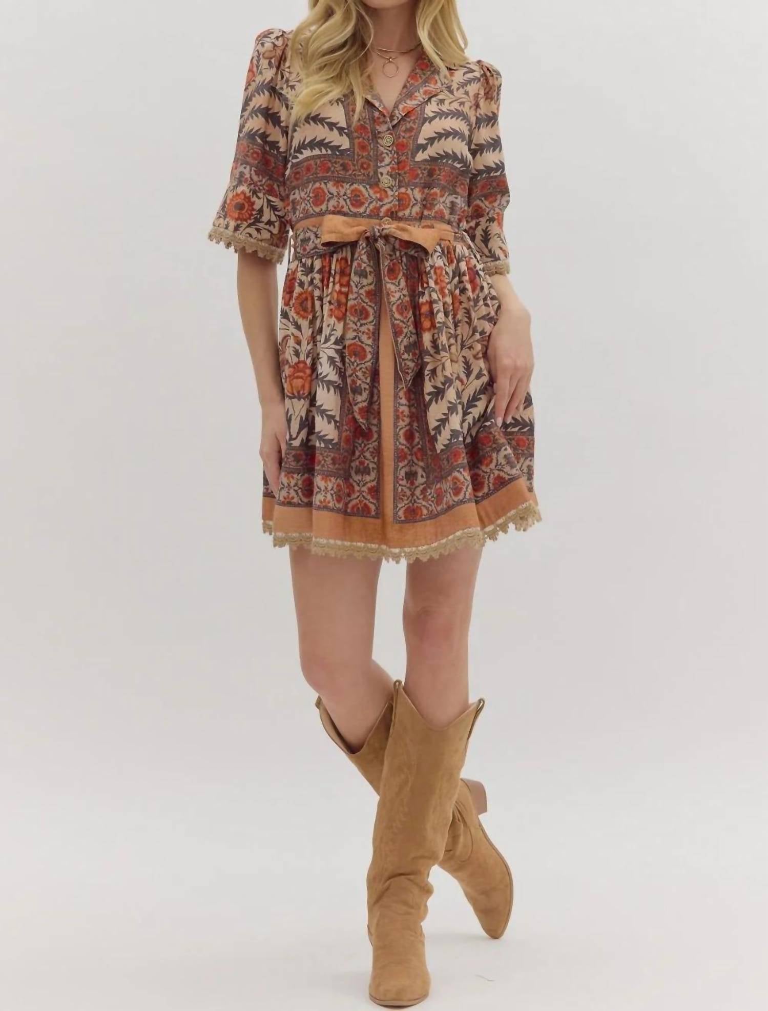 entro Fall Botanic Dress in charcoal - women's dress - detail view