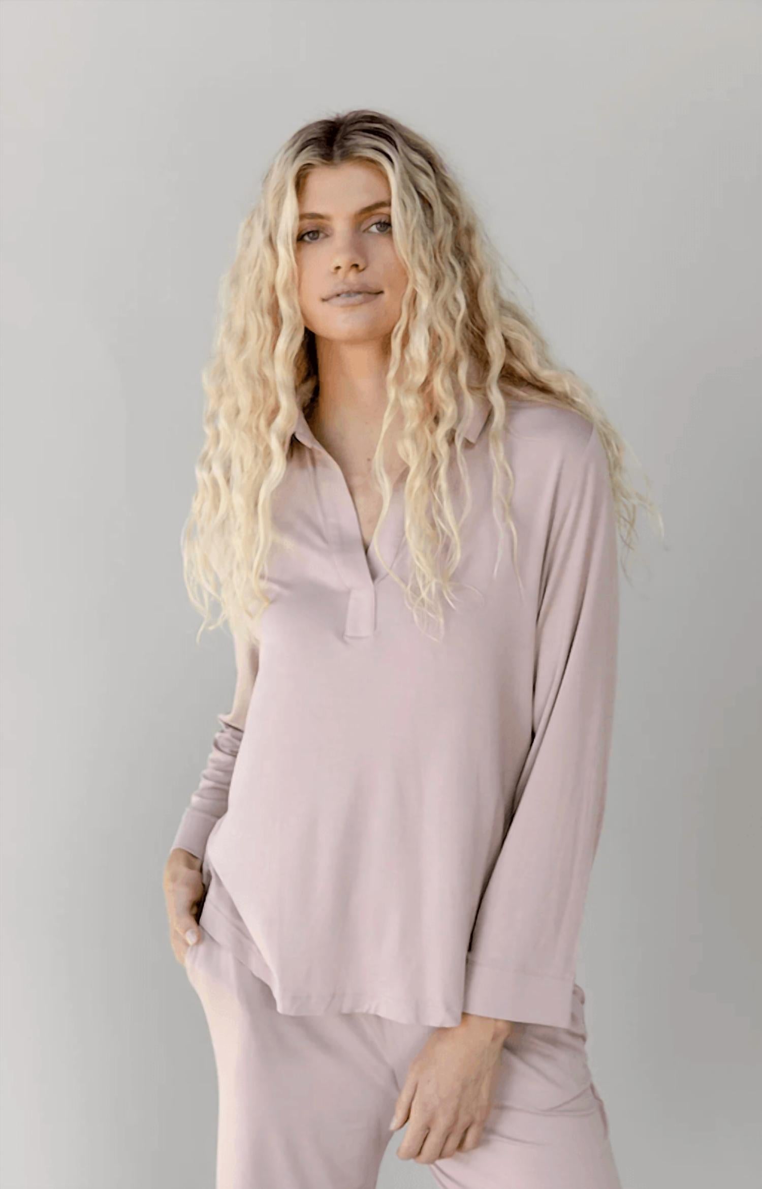 Cozy Earth - Women's Bamboo Long Sleeve Polo Top