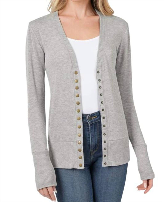 Zenana - Torie Ribbed Detail Snap Button Cardigan