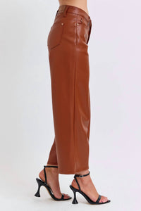 Judy Blue - High Rise Tummy Control Faux Leather Crop Wide Leg Jeans