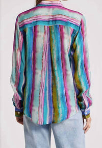 Apny - Button-up With Roll-up Sleeve Pattern Top