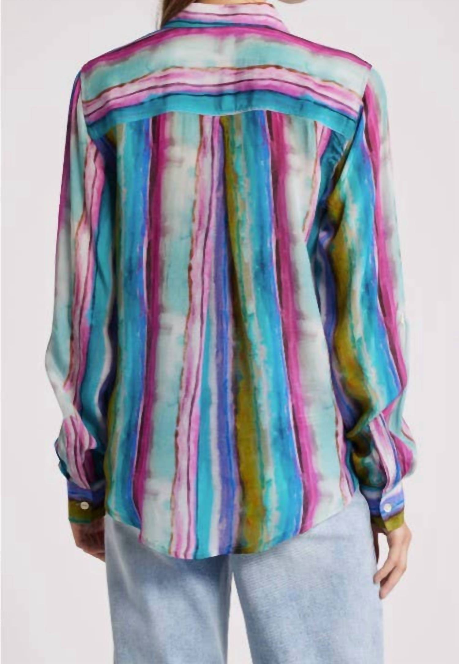 Apny - Button-up With Roll-up Sleeve Pattern Top