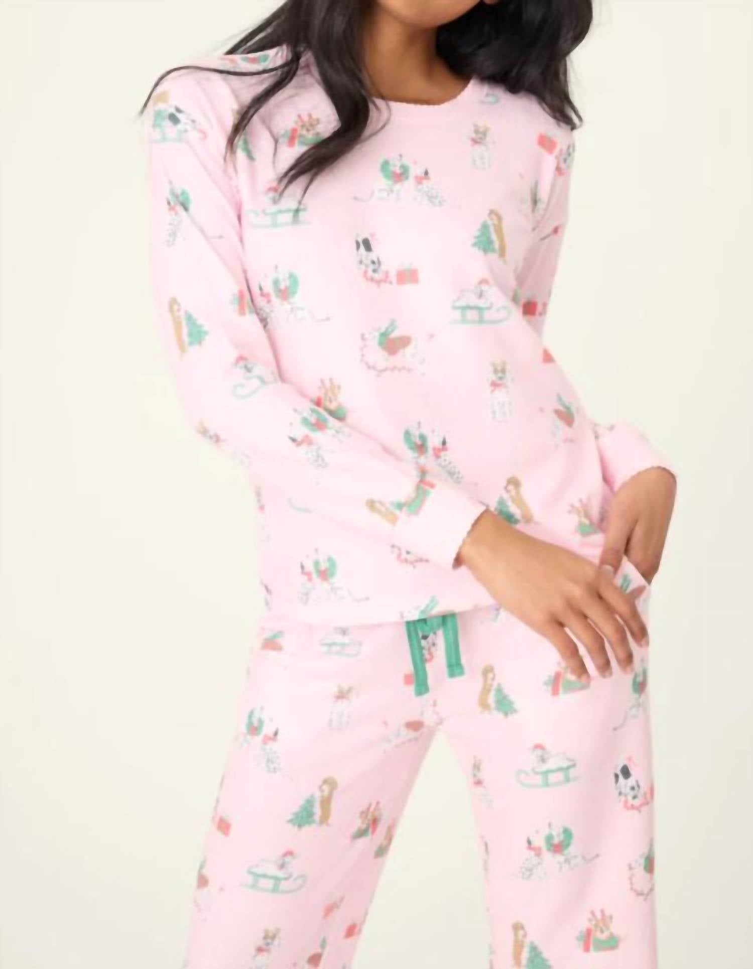 PJ Salvage Peace And Pawlidays Dog Print Pants Set in pink - women's sleepwear - view 4