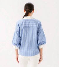 Karen Kane - Stripe Lantern Sleeve Button-Up Shirt