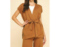 PINCH Helena Front Tie Blazer Vest in camel - women's jacket