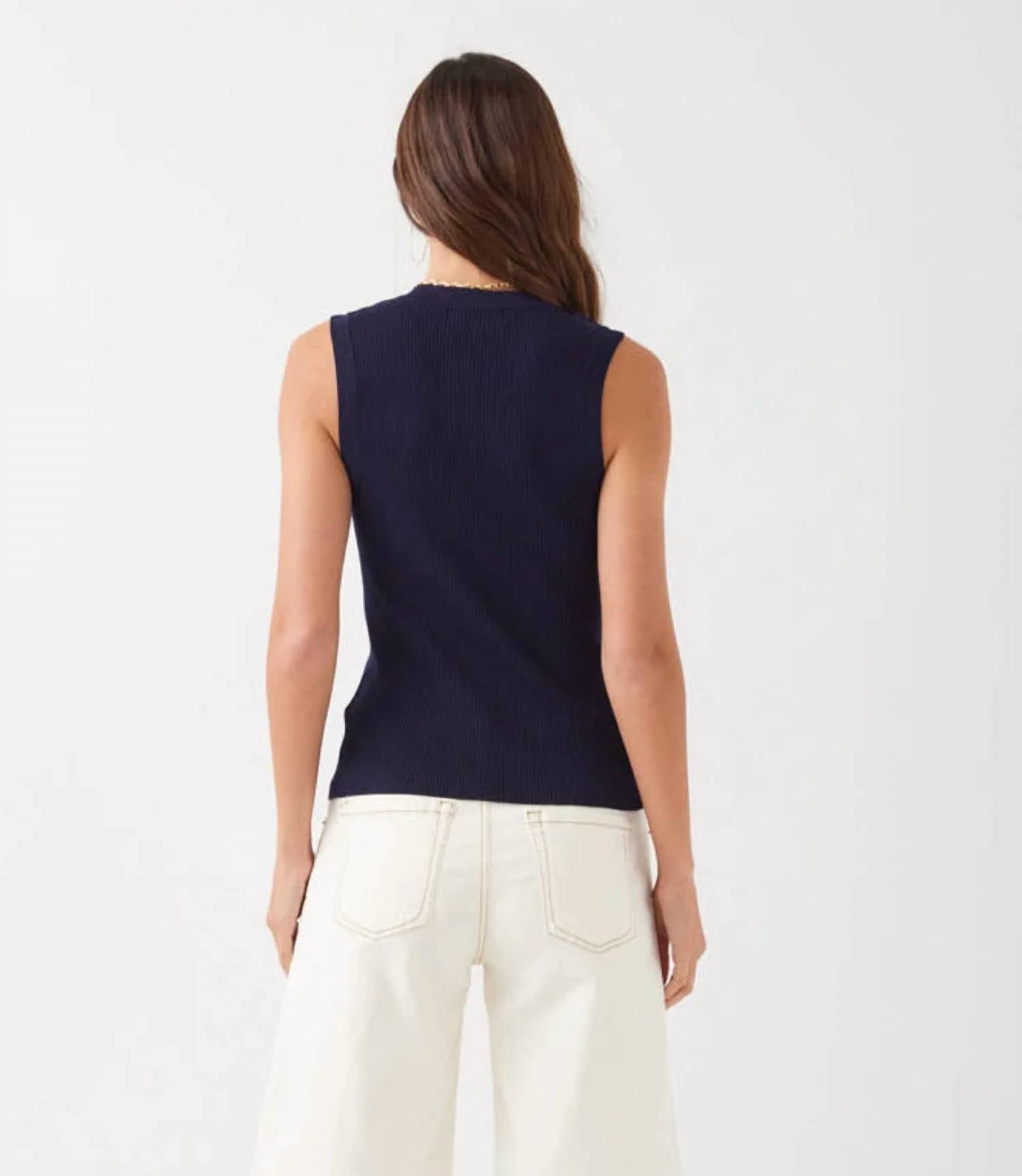 Karen Kane - Sleeveless Ruffle V-Neck Sweater