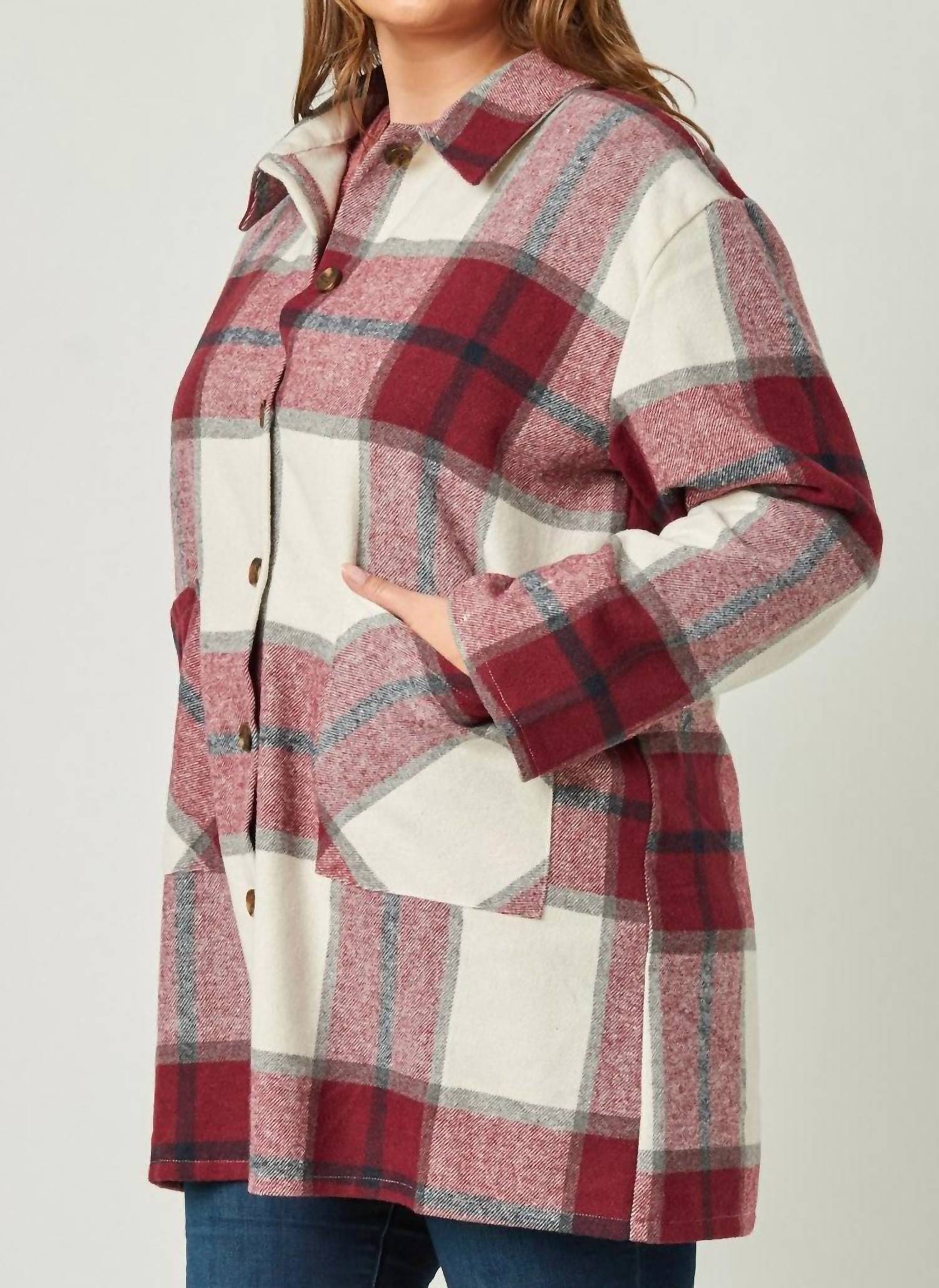 Hayden La - Plaid Button Up Patch Pocket Jacket - Plus