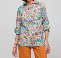 Hinson Wu Long Sleeve Button Down Shirt in multi paisley print - women's shirt - detail view