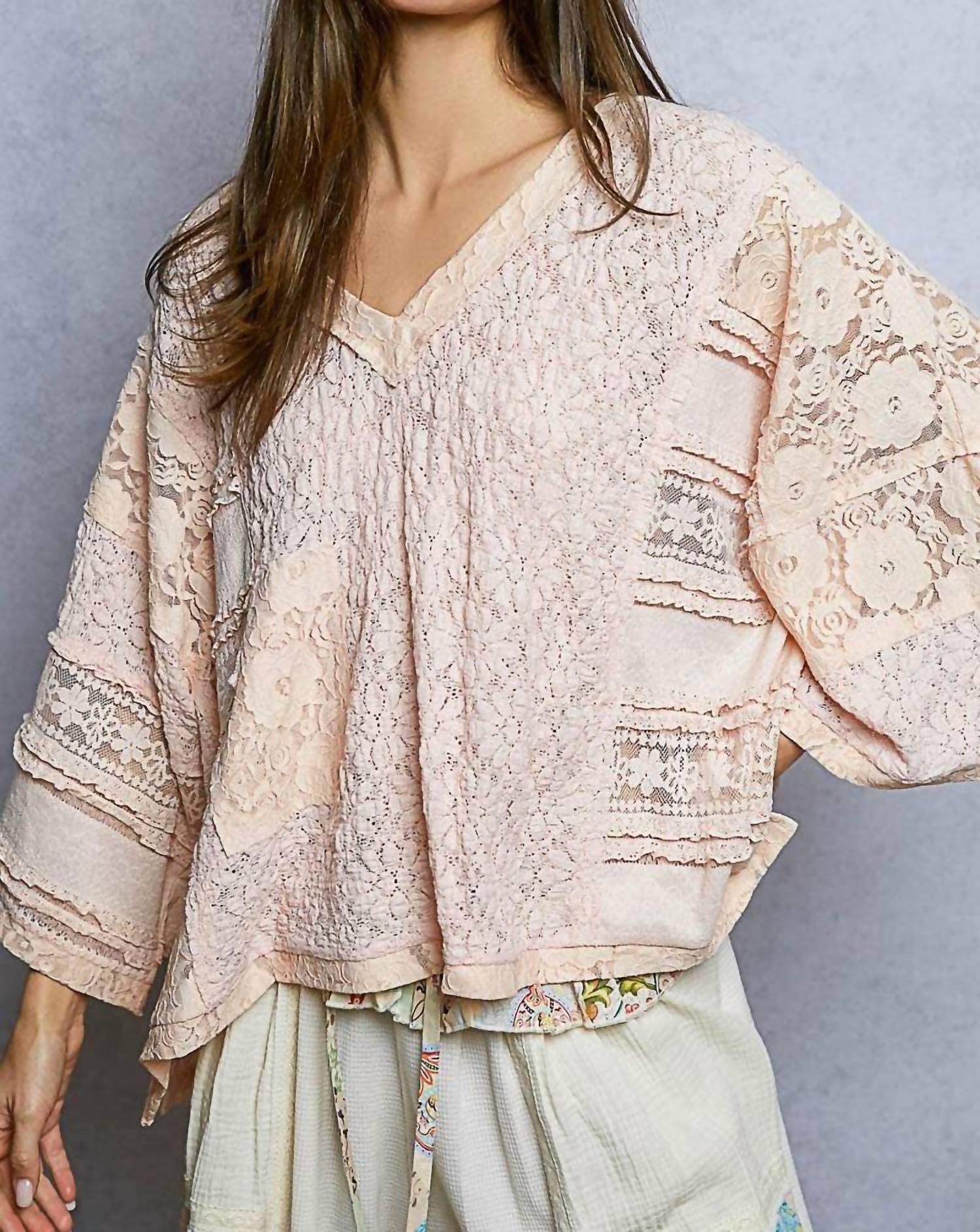 Pol - Romantic Lightweight V Neck Airy Lace Top