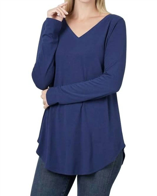 Zenana - Long Sleeve Round Neck Hem Top
