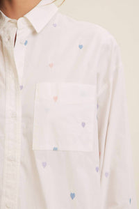In February - Full Of Hearts Embroidery Button-down Shirt