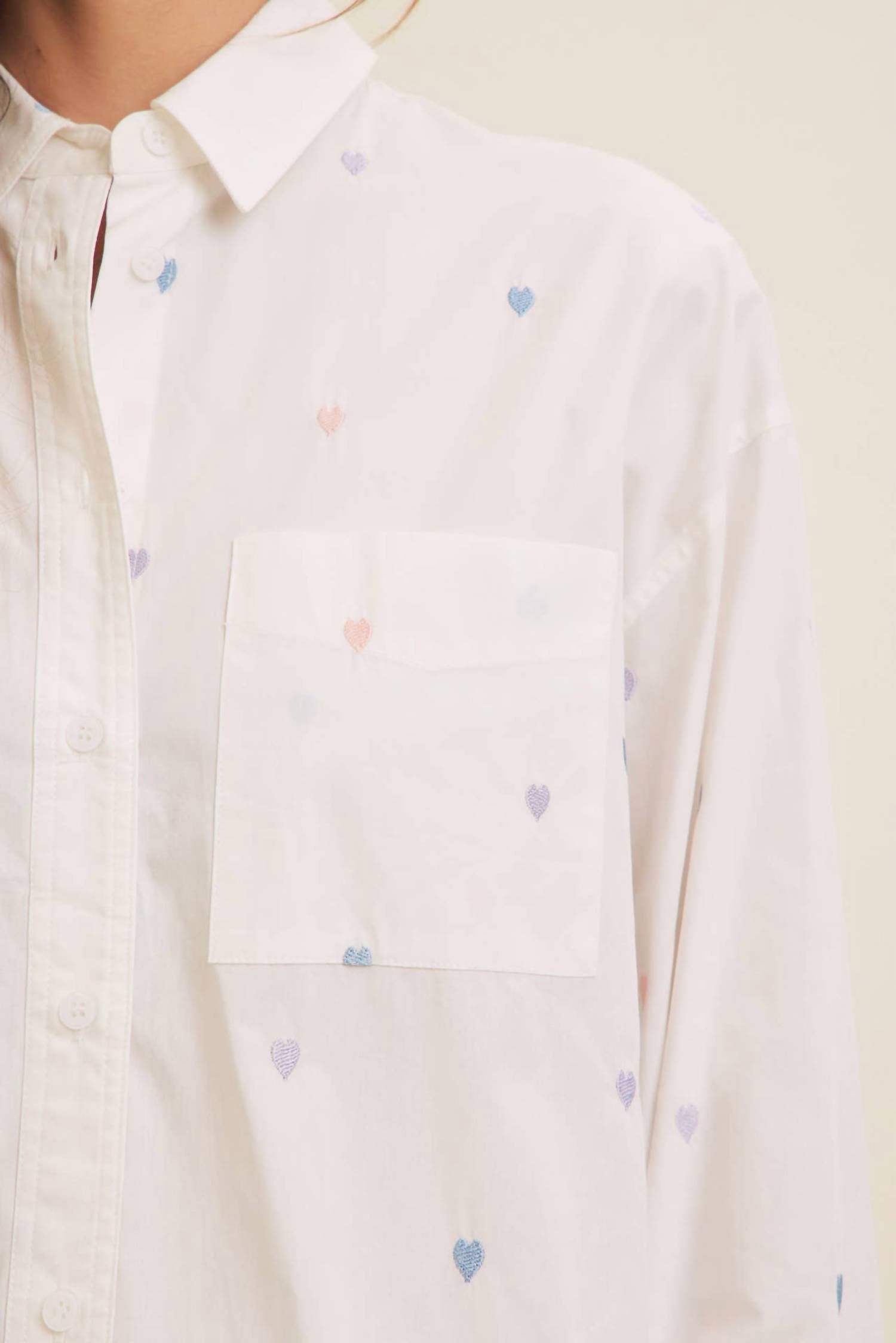 In February - Full Of Hearts Embroidery Button-down Shirt