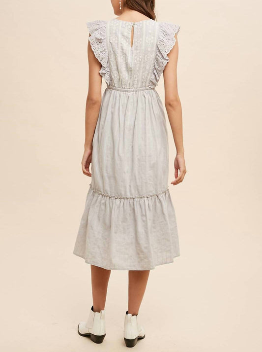 In-Loom - Eyelet Flutter Sleeve Embroidered Midi Dress