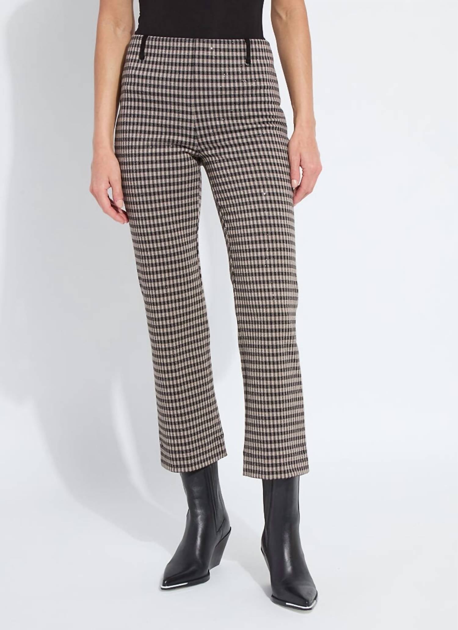 Lysse Women's Colleen Metallic Ankle Baby Boot Pant in silver foil check - women's pants