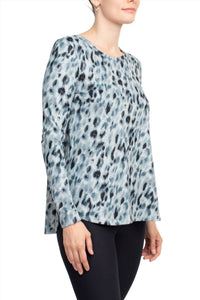 Joan Vass - Women's Scoop Neck Long Sleeve Hem Animal Print Jersey Top